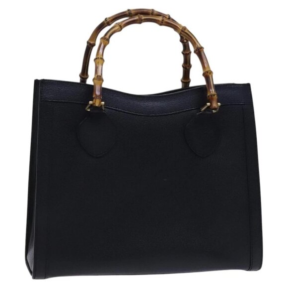 GUCCI Bamboo Hand Bag Leather Black Gold 002 - Picture 1 of 15
